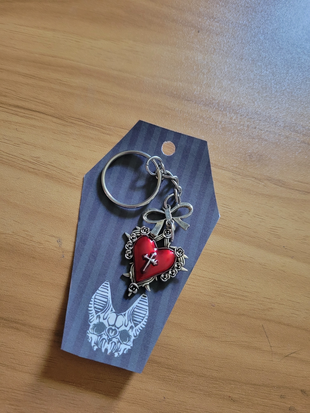 💀NEW💀 Hand Crafted Red Heart Cross Keychain with Silver Bow Accent